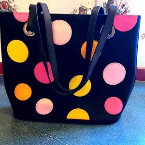 Talbots Black Tote with Pink and Yellow Polka Dots